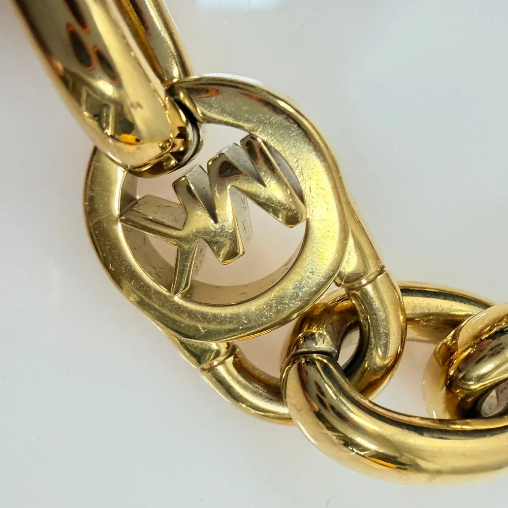 Michael Kors Gold Tone Chunky Chain Bracelet MK Logo Toggle Clasp 6.5